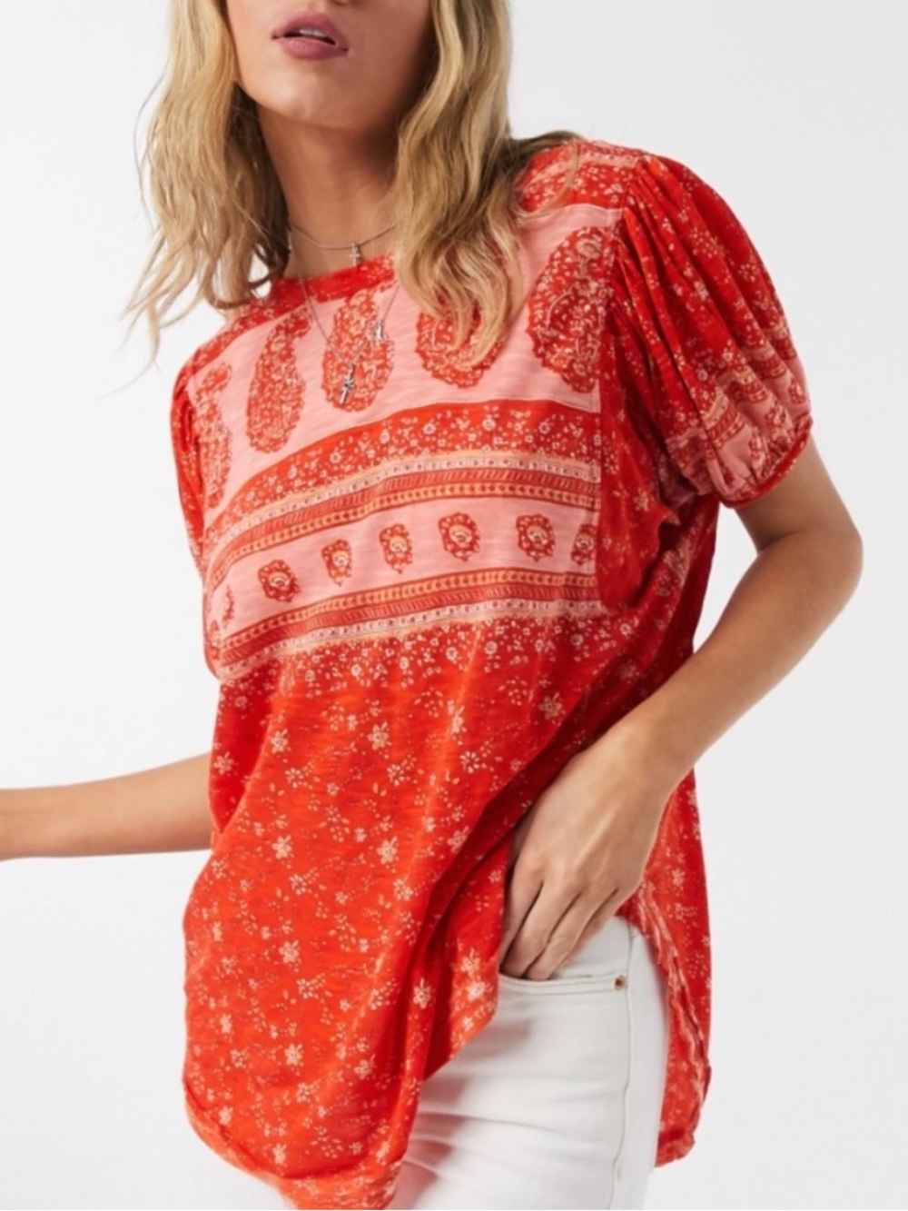 Free People paisley print red top